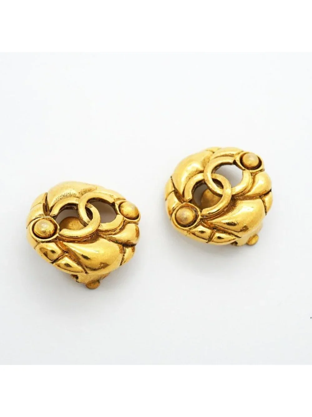 Chanel Earrings Vintage CC Logo Round Circle Gold Plated